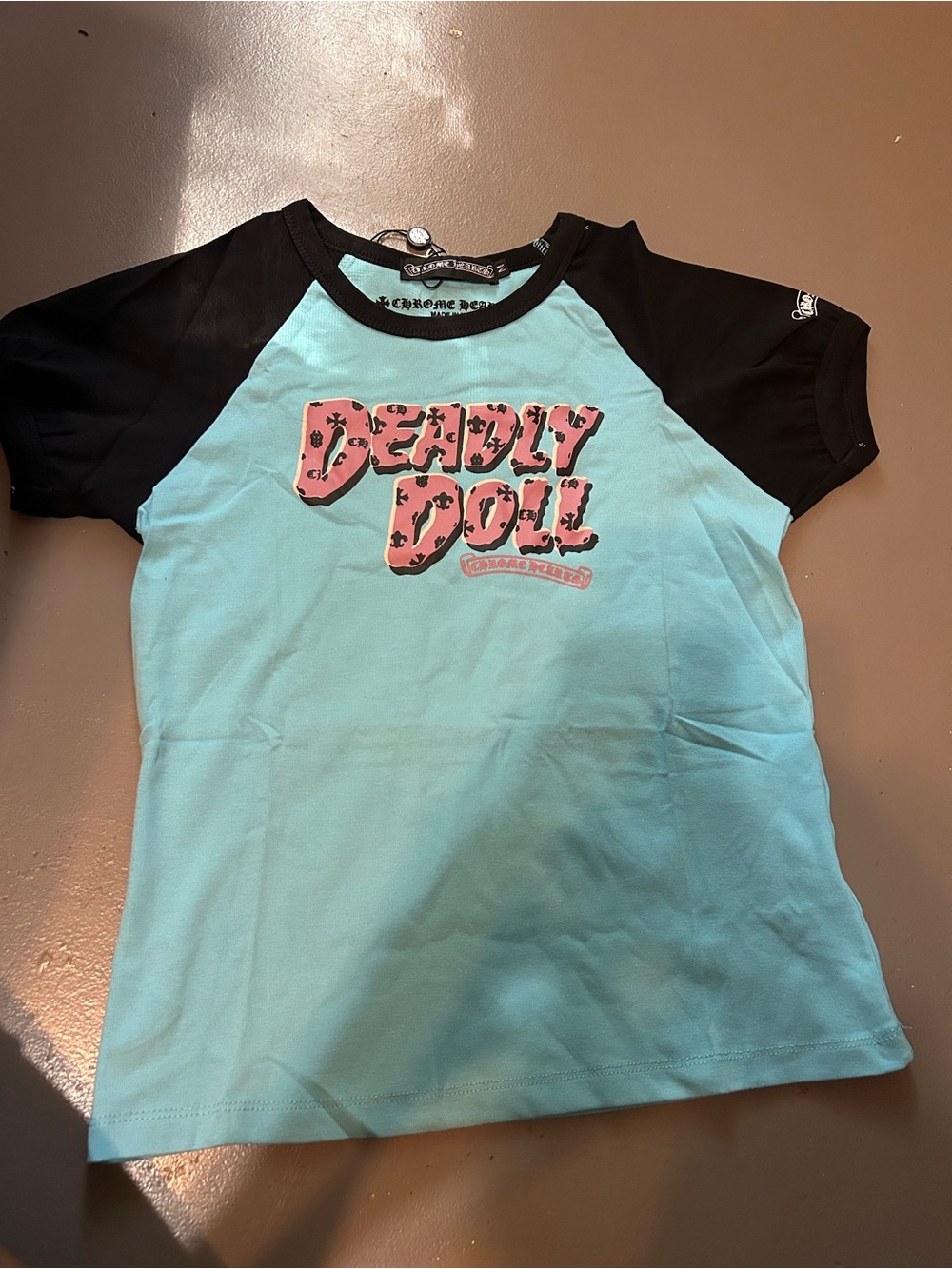 Chrome Hearts Aqua and Black "Deadly Doll" Short Sleeve Tee